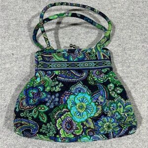 Vera Bradley Alice Blue Rhapsody Shoulder Bag Kiss Lock Double Strap Tote Purse
